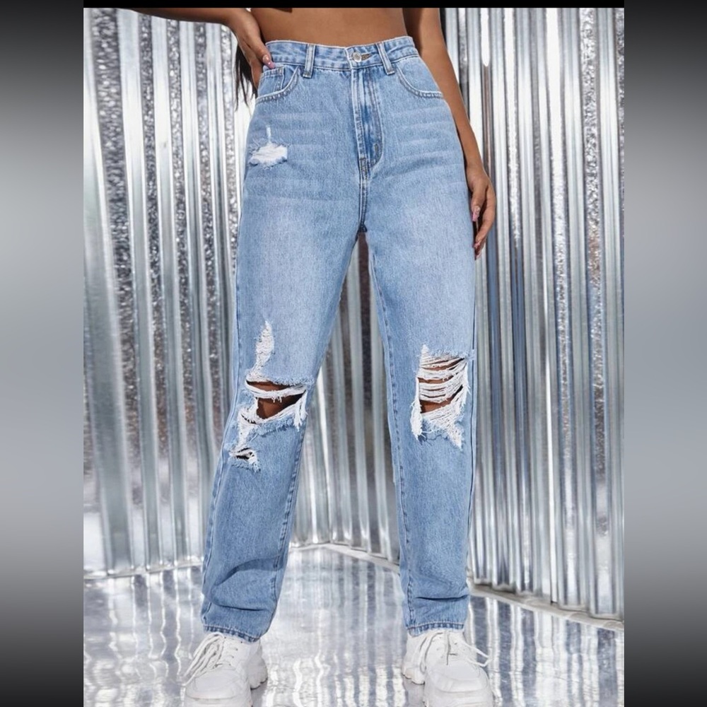 Straight Leg Ripped Jeans